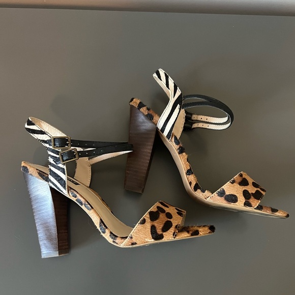 Shoemint Leopard Zebra Pony Hair Carol Heels Sandals 8 - Picture 3 of 5